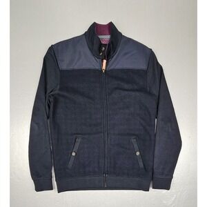 Ted Baker London Sweater Jacket Mens Medium‎ Navy Chevron Full Zip Pockets